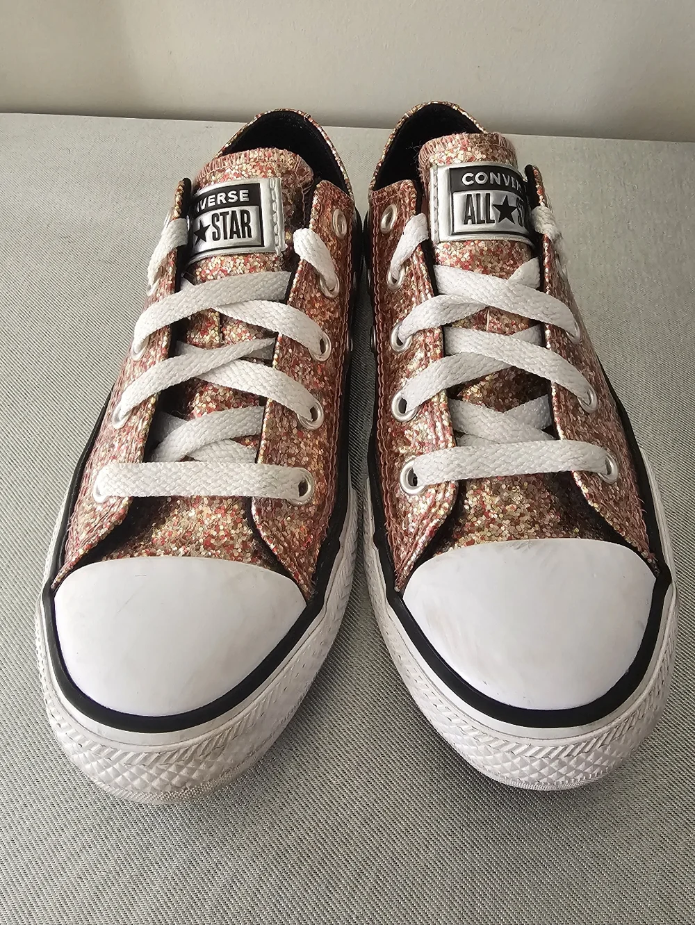 CONVERSE All Star Girls Rose Gold Sparkle Low Top Sneakers